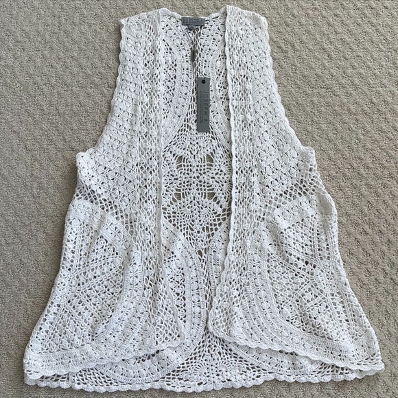 Joseph A. Crochet Open Vest/Duster White Size Medium NWT - Picture 1 of 11
